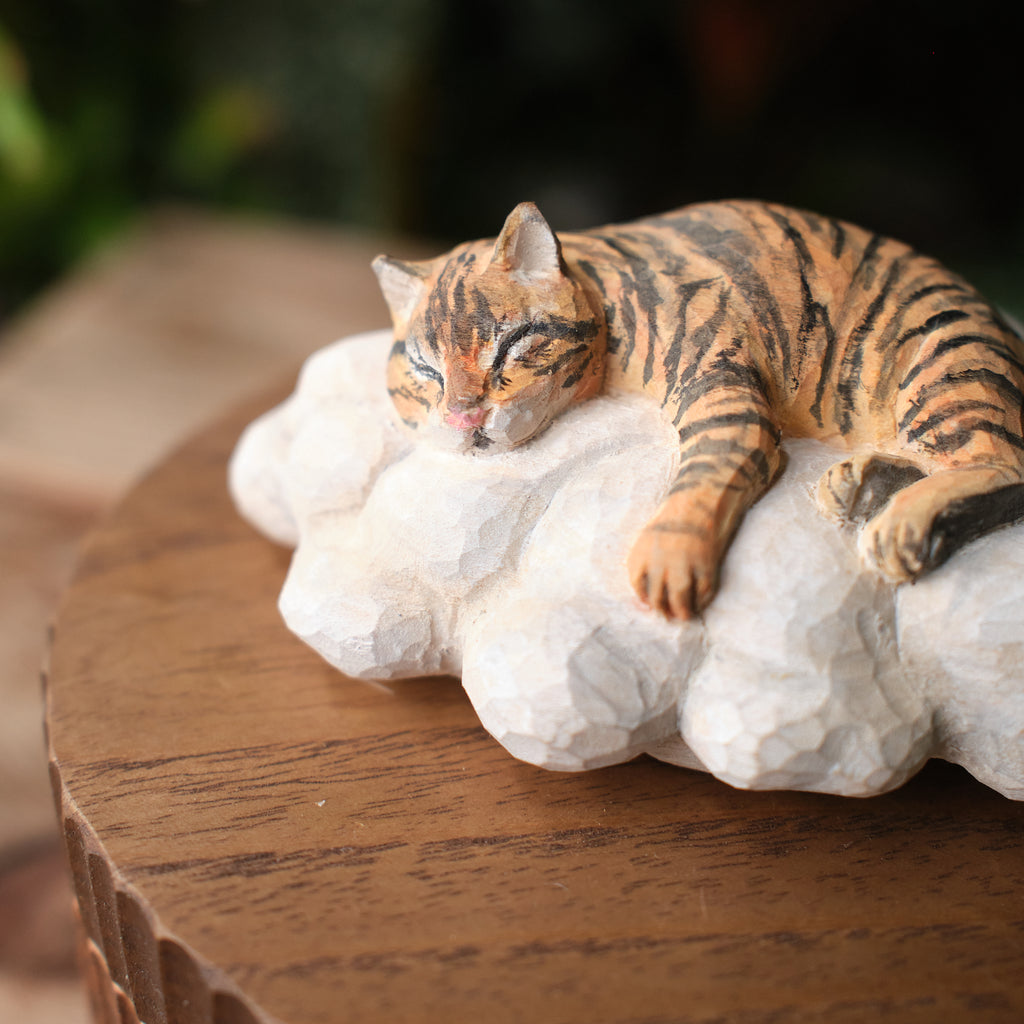 Custom Resting Cat Memorial Urn from Photo, Handmade Wooden Cat Ashes Box, Sleeping Cat on Cloud Pet Keepsake