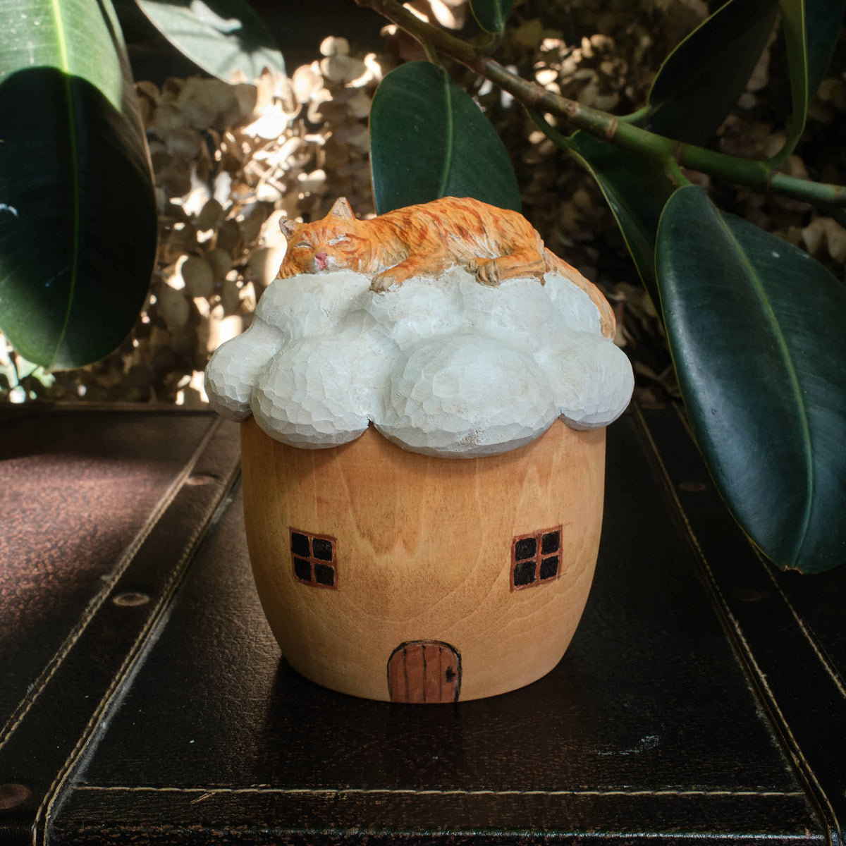 Custom Wooden Cat Urn from Photo – Cat Resting on a Cloud Memorial