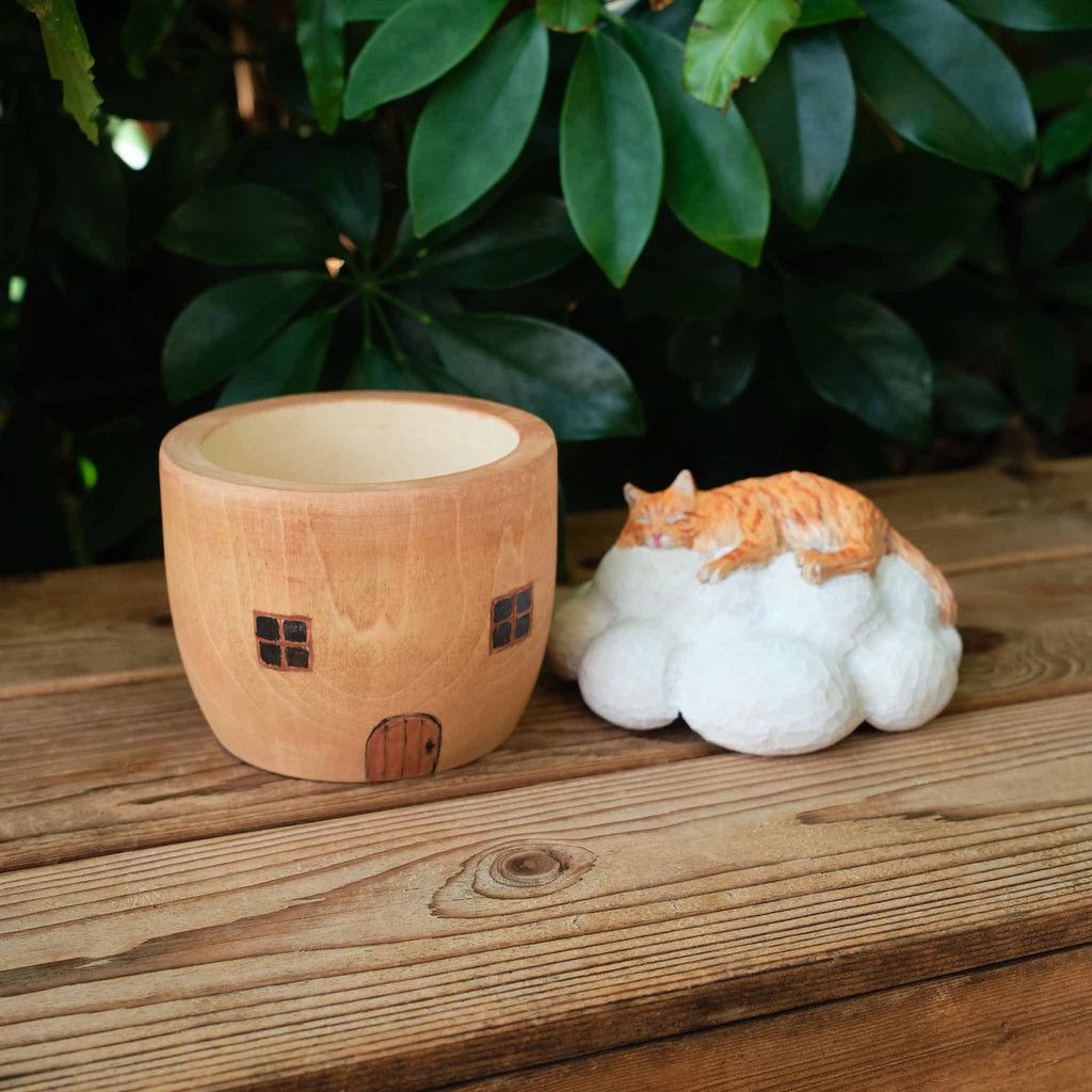 Custom Wooden Cat Urn from Photo – Cat Resting on a Cloud Memorial
