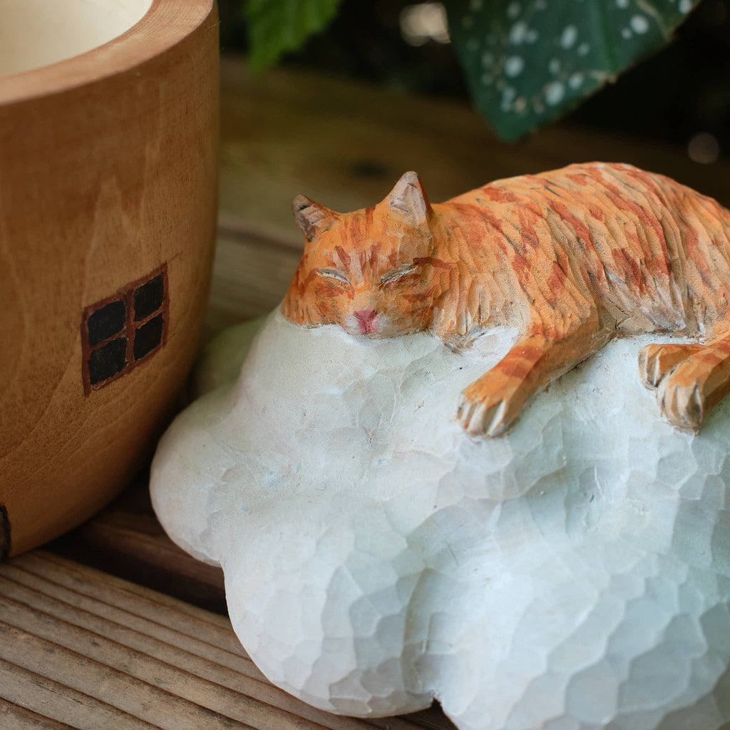 Custom Wooden Cat Urn from Photo – Cat Resting on a Cloud Memorial