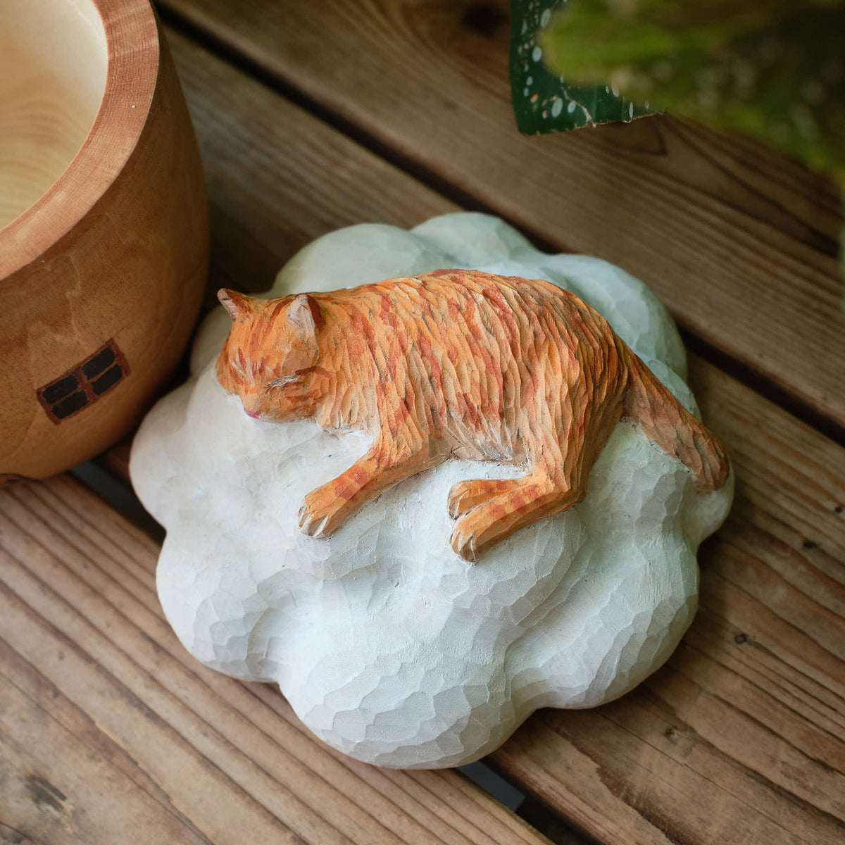 Custom Wooden Cat Urn from Photo – Cat Resting on a Cloud Memorial