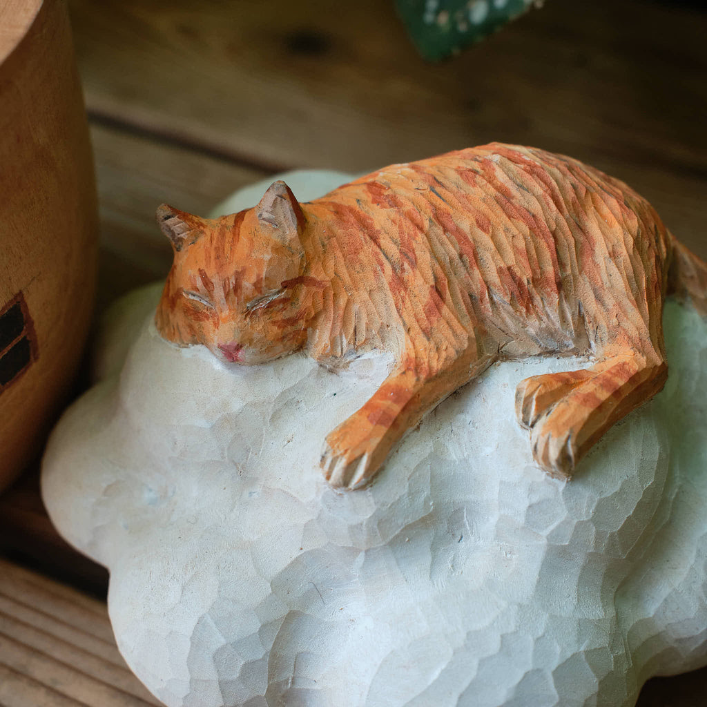 Custom Wooden Cat Urn from Photo – Cat Resting on a Cloud Memorial