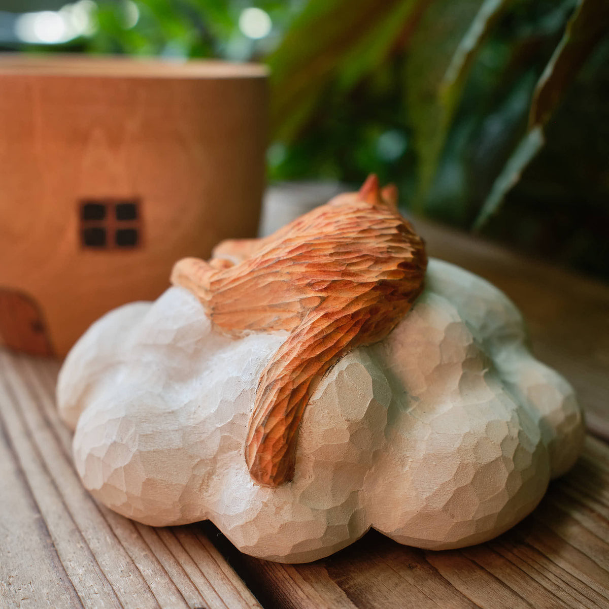 Custom Wooden Cat Urn from Photo – Cat Resting on a Cloud Memorial
