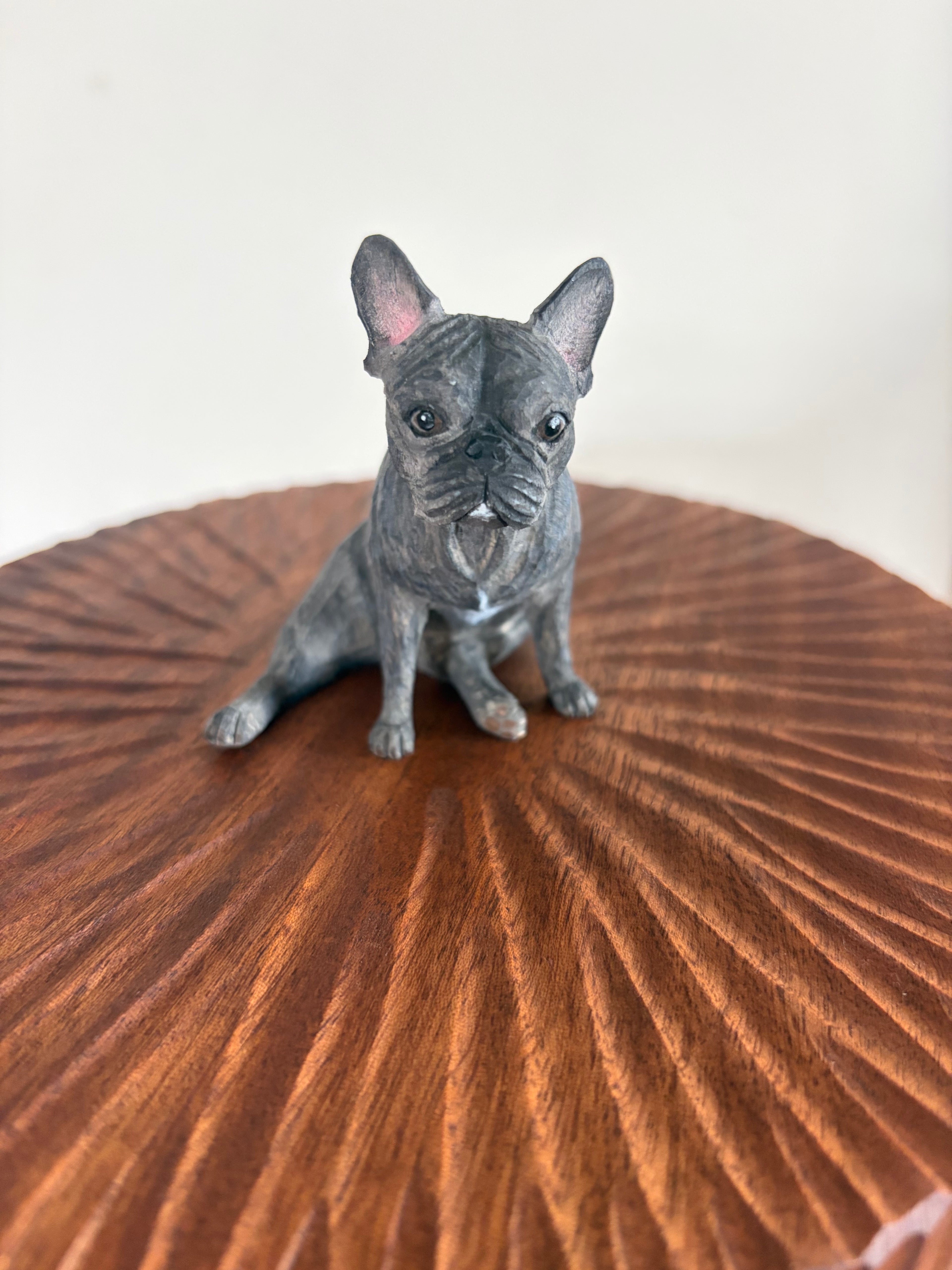 Realistic French Bulldog Figurine From Photo with Large Wooden Dog Urn, Personalised Pet Ashes Box with Engraved Name