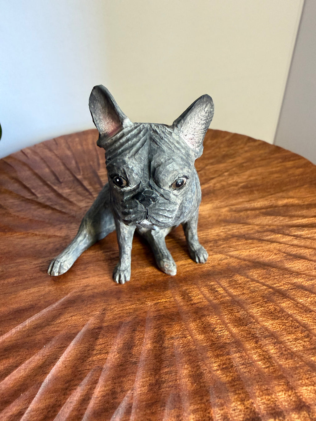 Realistic French Bulldog Figurine From Photo with Large Wooden Dog Urn, Personalised Pet Ashes Box with Engraved Name