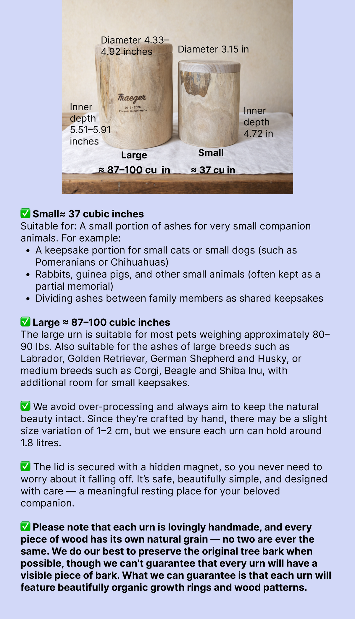 Handcrafted Natural Wooden Pet Urn for Medium and Large Dogs, Eco-Friendly Rustic Ashes Jar with Tree Rings, Organic Memorial Keepsake Gift
