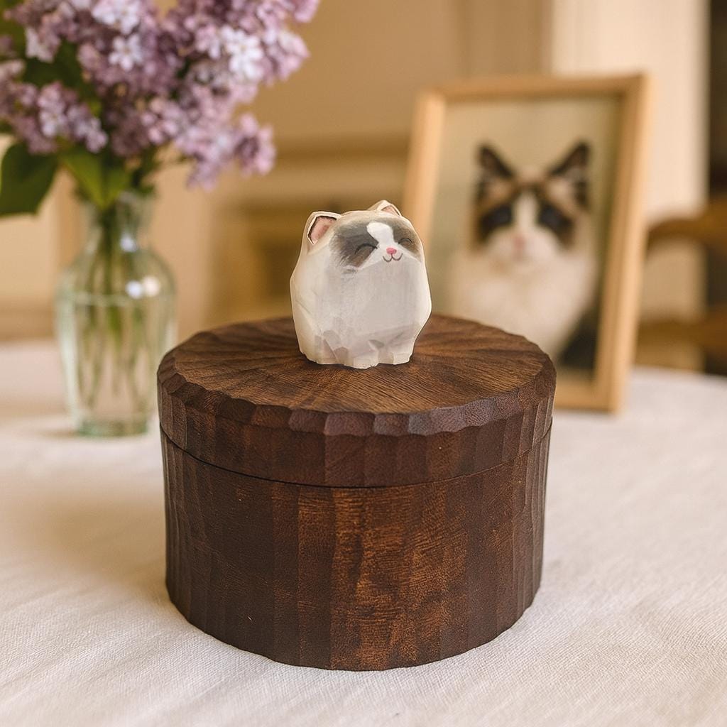 Handmade Wooden Cat Memorial Urn: Ragdoll Figurine Keepsake by photo, pet memorial gift, pet personalised keepsake, Jewellery box