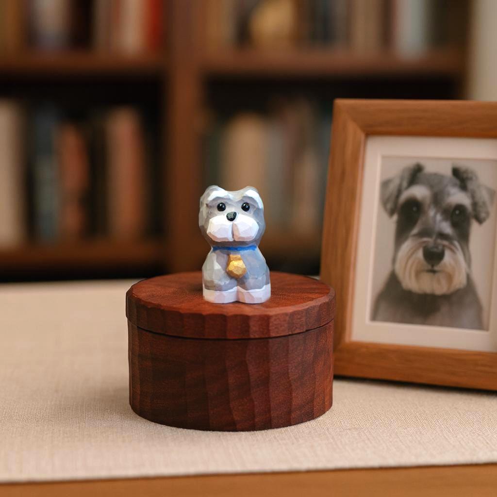Handmade Wooden Dog Ashes Urn: Custom Schnauzer Figurine by photo, Pet Memorial Gift, Pet Personalised Keepsake, Natural Jewellry Box