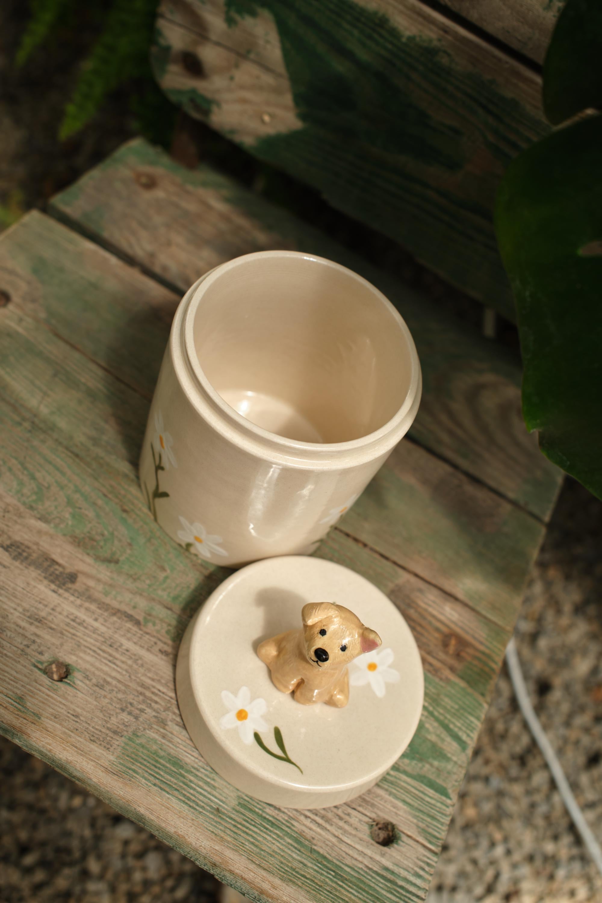 Handmade Ceramic Dog Urn with Figurine | Custom Pet Memorial Gift | Ashes Keepsake Box | Personalised Pet Sculpture｜Tea Container Jar