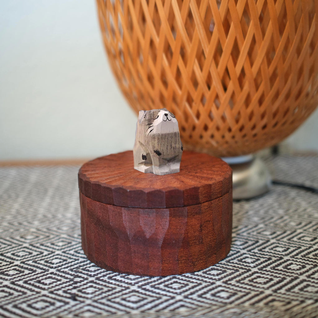 Handmade Wooden Cat Memorial Urn: Grey Tabby Figurine Keepsake by photo, pet memorial gift, pet personalised keepsake, Jewellery, Tea Jar