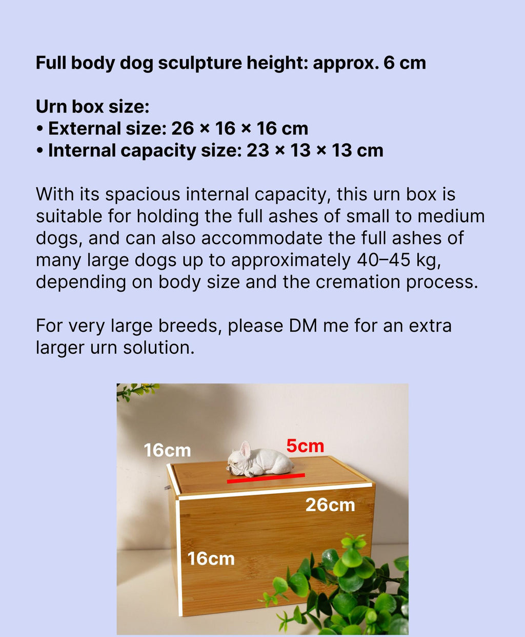 Handmade Dog Bamboo Wooden Urn Box, with Pe Polymer Clay Sculpture from Photo, Personalised Eco Friendly Pet Memorial Keepsake Gift