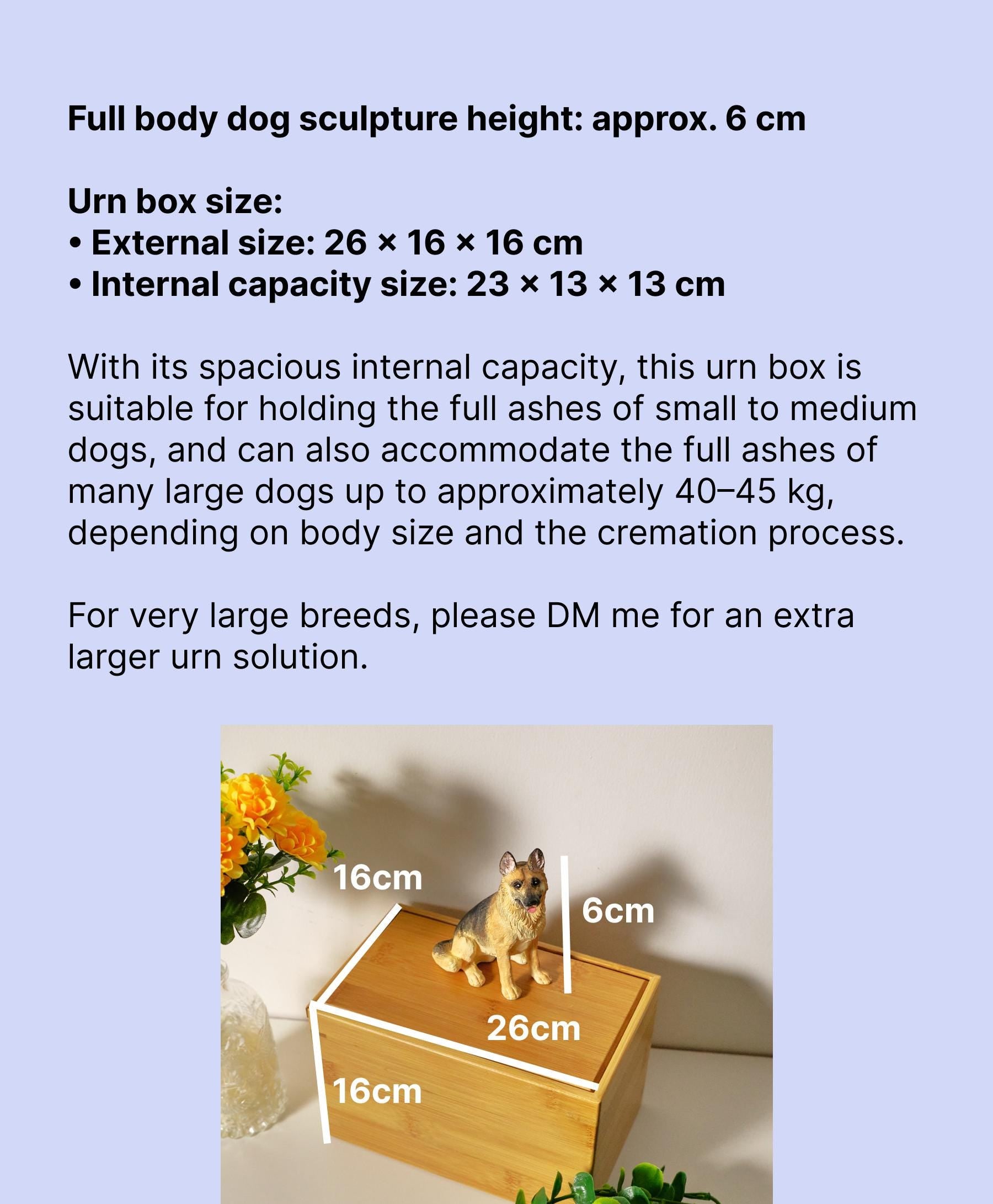 Custom Dog Polymer Clay Sculpture from Photo with Large Bamboo Wooden Urn Box, Handmade Eco Friendly Pet Memorial Keepsake Gift