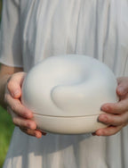 Minimalist Ceramic Pet Urn for Small Dog or Cat | Mini Cream White Memorial Jar | Sleeping Animal Design Keepsake for Ashes or Fur