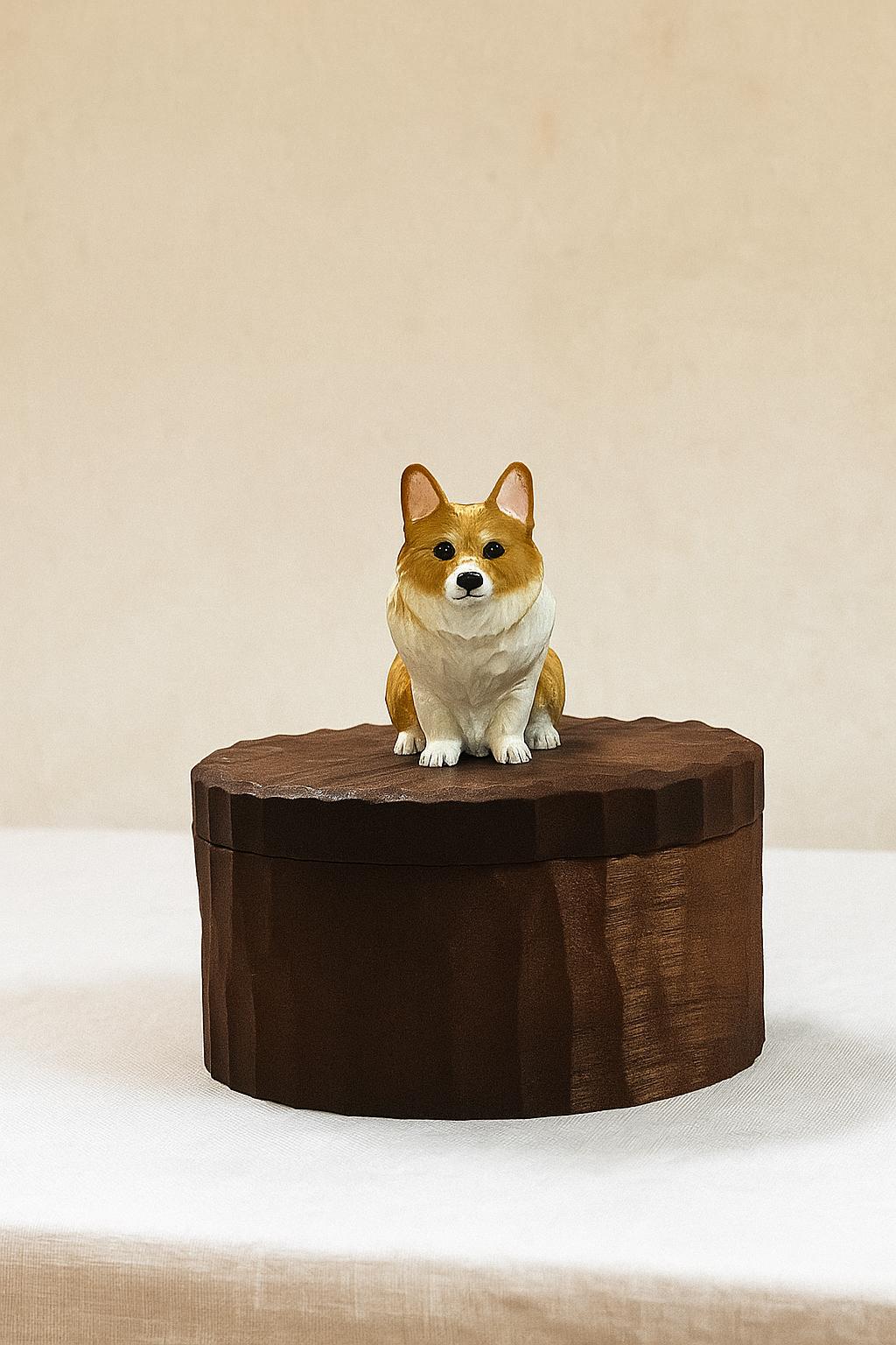 Custom Dog Pose Wooden Urn with Hand Carved Figurine, Small & Large Pet Memorial Urn, Personalised Natural Wood Ashes Box