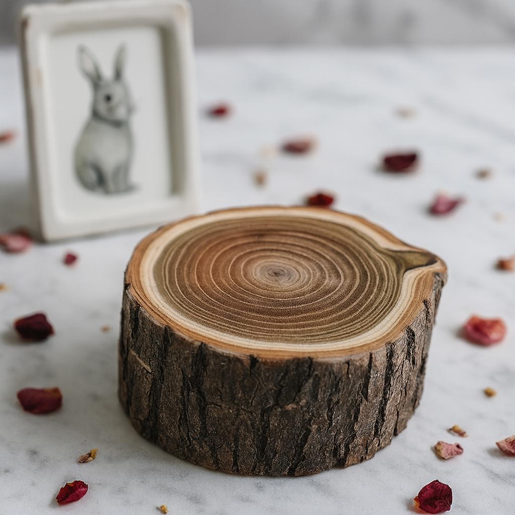 Rustic Wooden Bark Pet Memorial Box | Natural Tree Slice Ashes Urn | Keepsake Memory Trunk Box for Dog Cat Remembrance Gift | Jewellery Pot