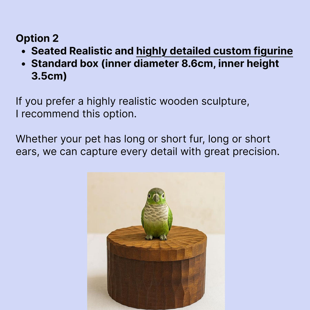 Handmade Wooden Bird, Parrot and Canary Memorial Urn: Custom Pet Figurine Keepsake from photo, pet memorial gift, pet personalised box