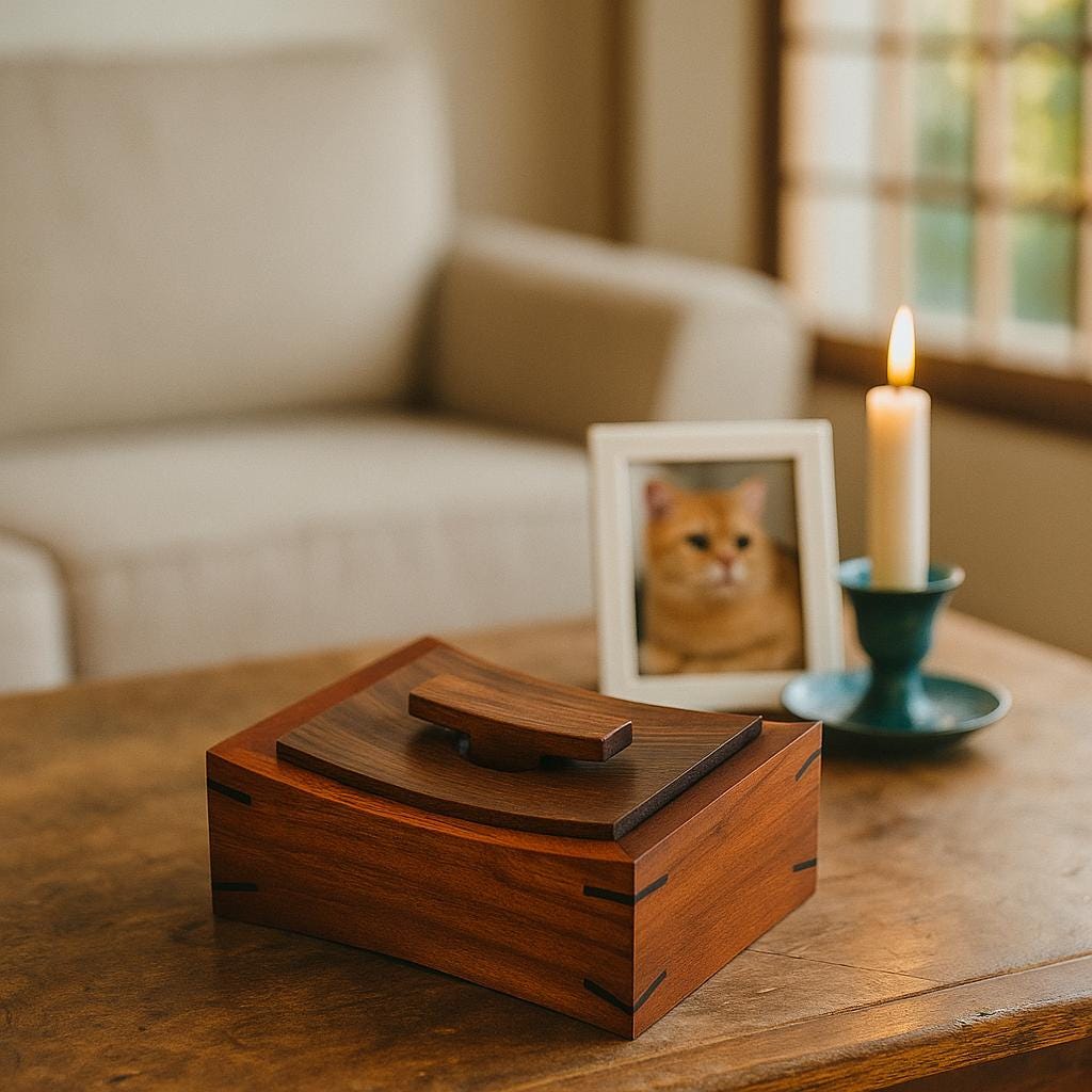 Handmade Japanese Walnut Wooden Urn for Small Pet Ashes | Minimalist Curved Lid Memorial Keepsake Gift | Dog Cat Rabbit Cremation Box