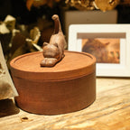 Handmade Wooden Cat Memorial Urn, Stretching Cat Keepsake Box for Ashes, Eco-Friendly Hand Carved Wooden Memorial Gift, Jewellery box