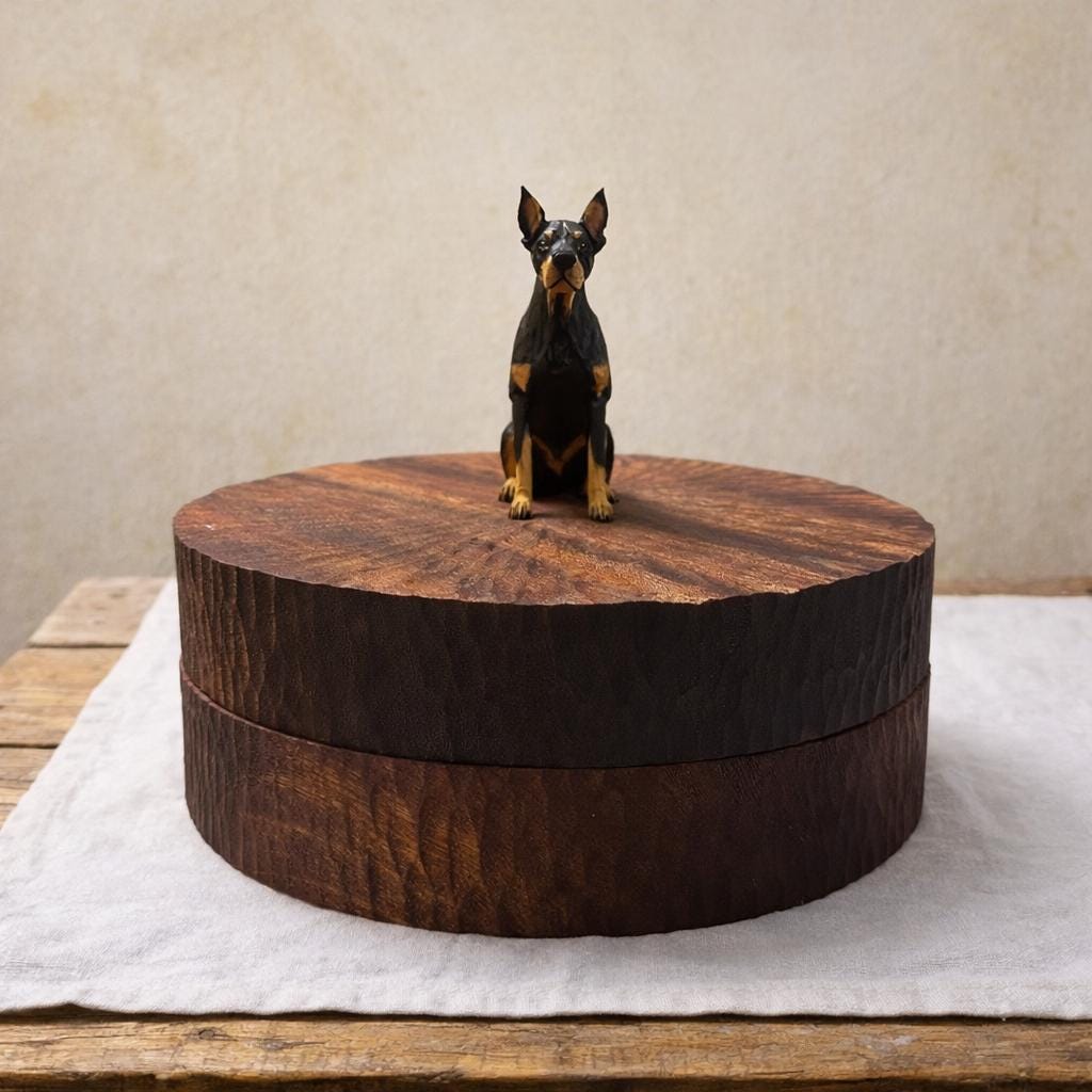 Bespoke Small Wooden Dog Urn, Handmade Carved Box with Personalised Dog Figurine From Photo, Eco Friendly Keepsake Gift