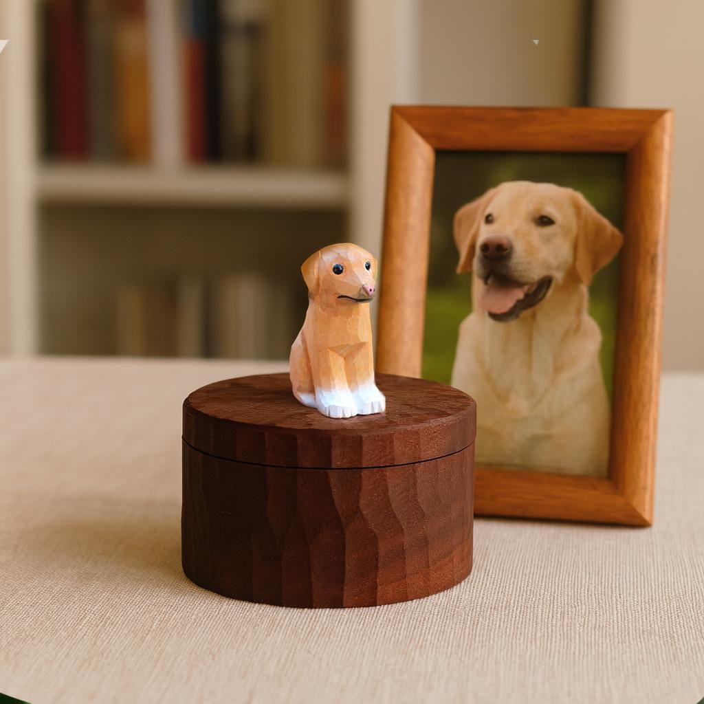Handmade Wooden Dog Ashes Urn: Custom Labrador Figurine by photo, Pet Memorial Gift, Pet Personalised Keepsake, Jewellry Box