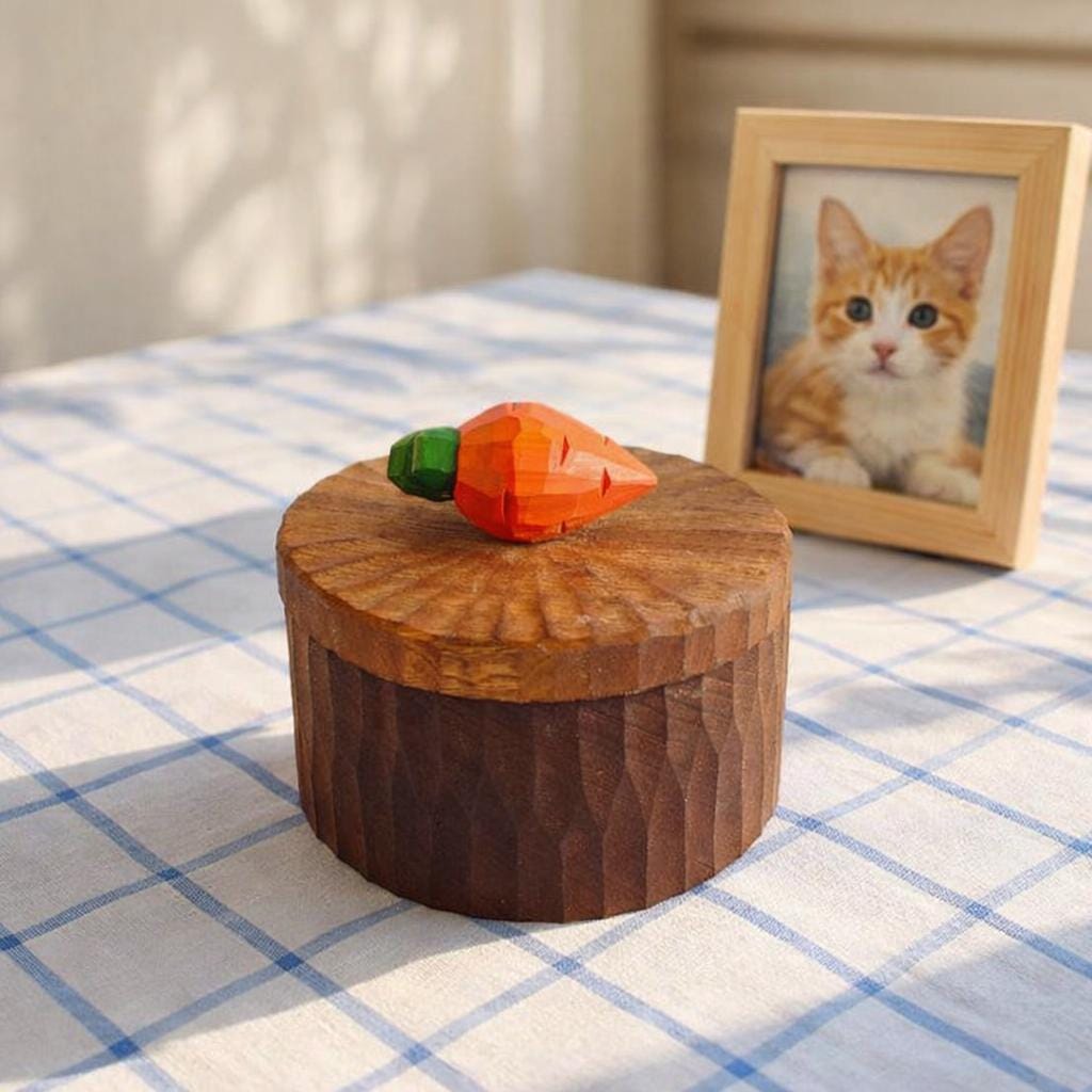 Handmade Wooden Pet Ashes Urn: Custom Carrot Keepsake Box by photo, Rabbit and Cat Memorial Gift, Pet Personalised Keepsake, Jewelry Box