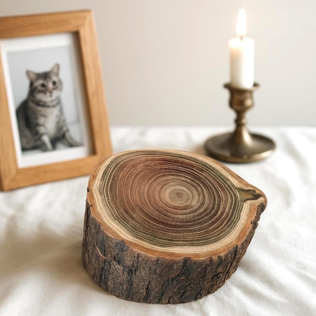 Rustic Wooden Bark Pet Memorial Box | Natural Tree Slice Ashes Urn | Keepsake Memory Trunk Box for Dog Cat Remembrance Gift | Jewellery Pot