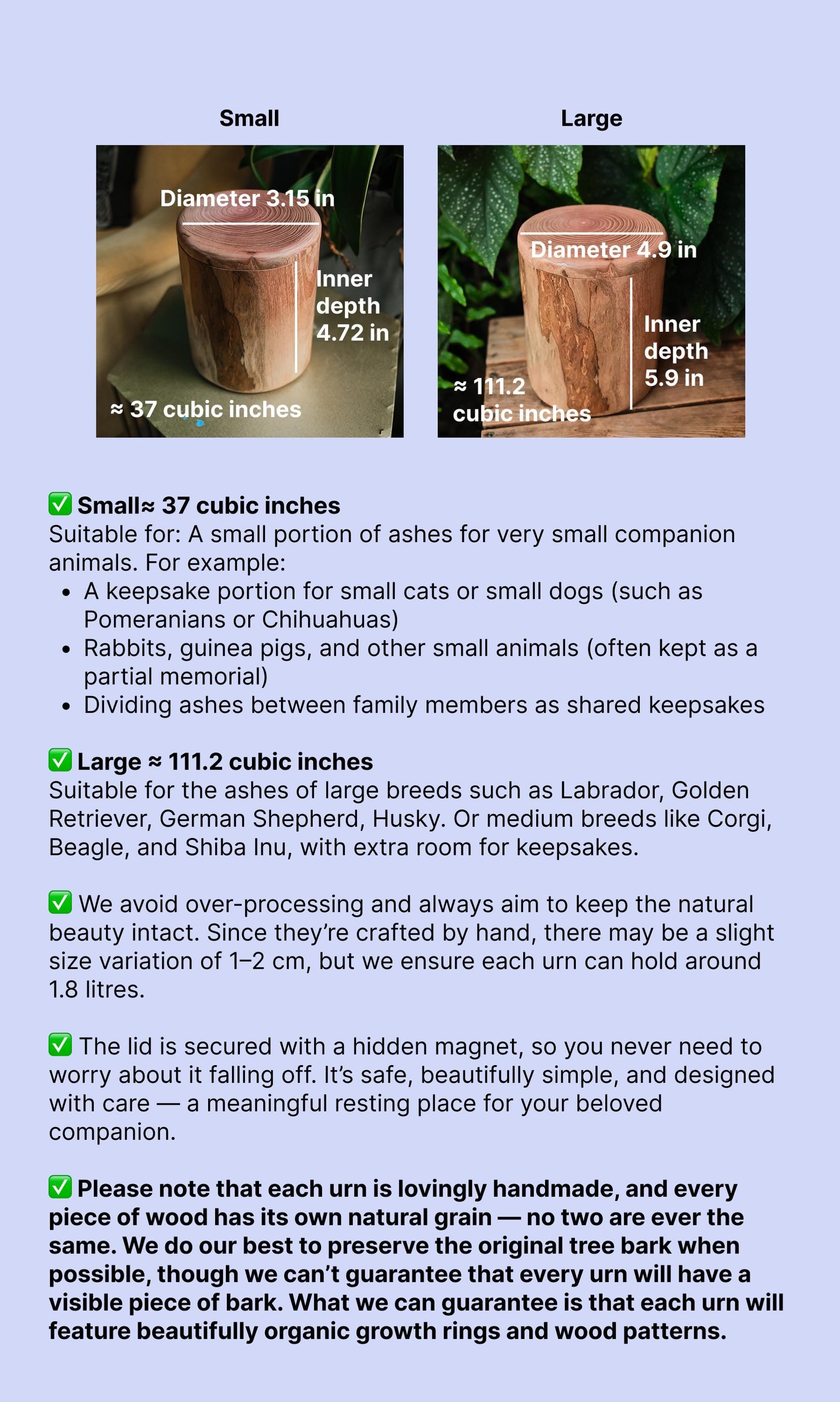 Handcrafted Natural Wooden Pet Urn for Medium and Large Dogs, Eco-Friendly Rustic Ashes Jar with Tree Rings, Organic Memorial Keepsake Gift