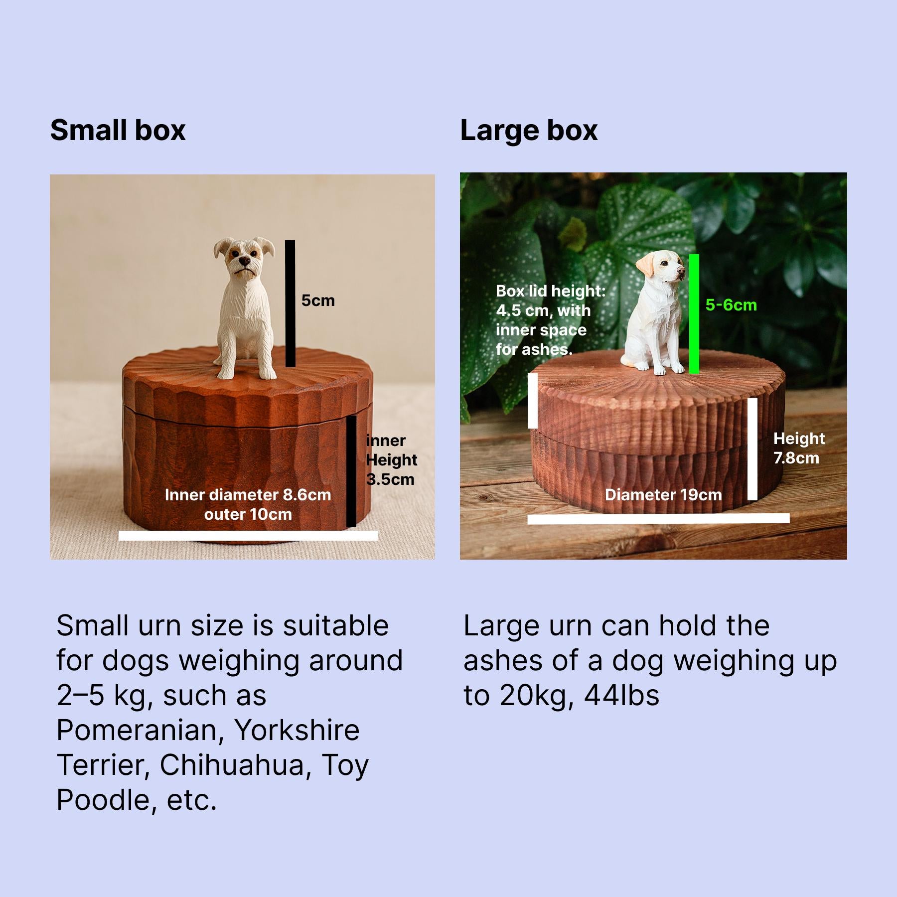 Handmade Extra Large Wooden Dog Urn for Ashes up to 110lbs, Natural Custom Carved Box with Personalised Dog Figurine, Pet Loss Keepsake Gift
