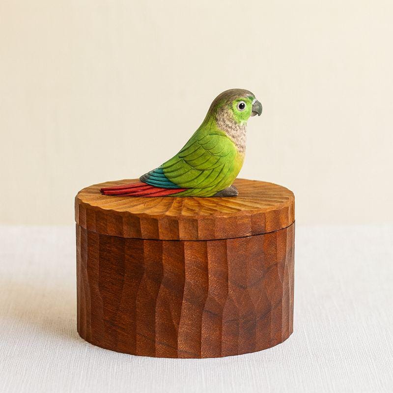 Handmade Wooden Bird Memorial Urn: Custom Parrot Figurine from Photo, Pet Memorial Gift, Laser Engraving, Eco-Friendly Gift
