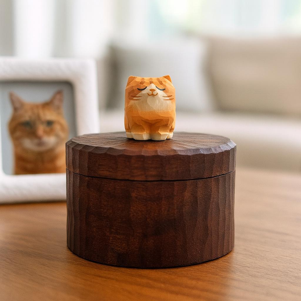 Handmade Wooden Cat Memorial Urn: Orange Tabby Keepsake Box by photo, pet memorial gift, pet personalised keepsake, Jewellery box