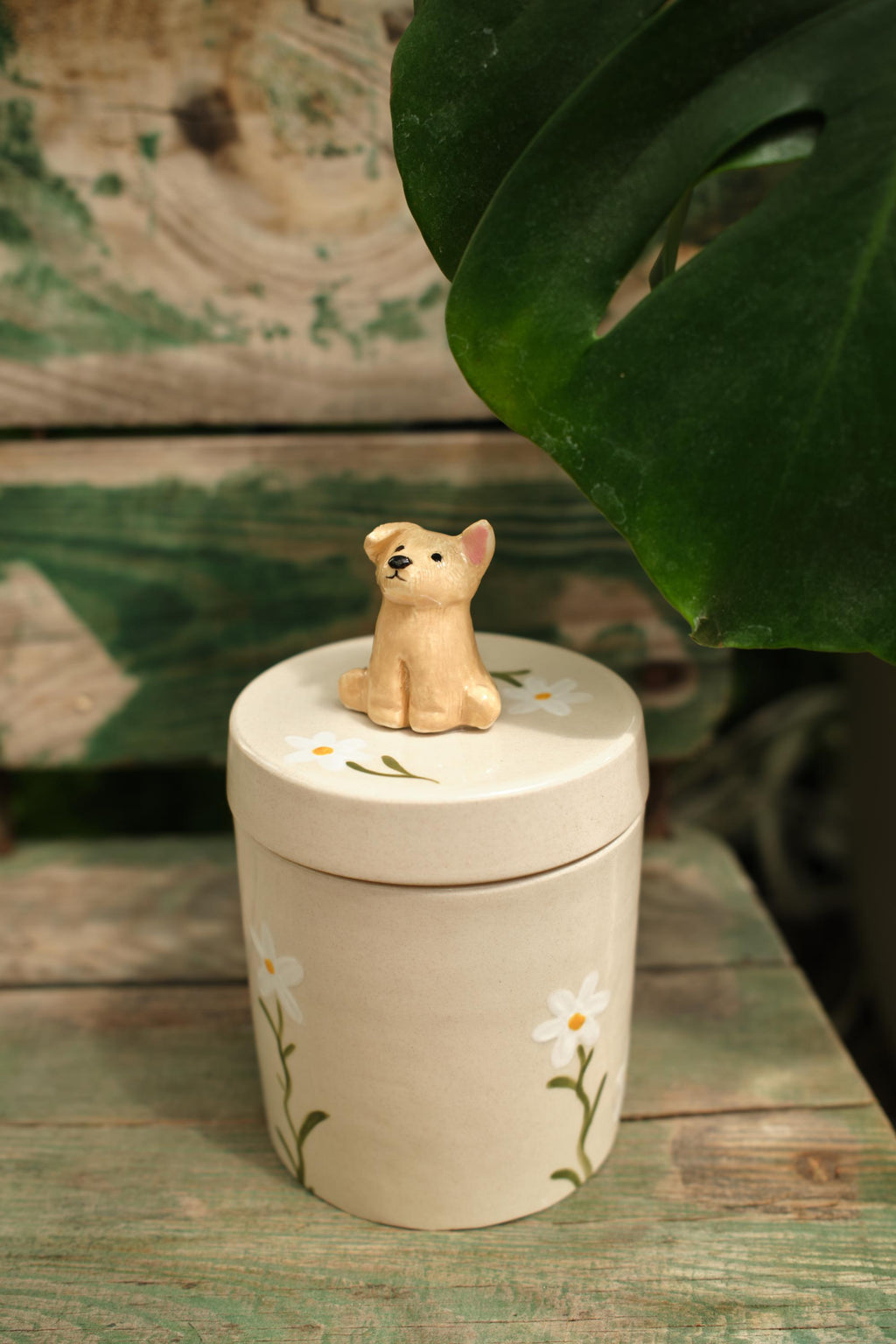 Handmade Ceramic Dog Urn with Figurine | Custom Pet Memorial Gift | Ashes Keepsake Box | Personalised Pet Sculpture｜Tea Container Jar
