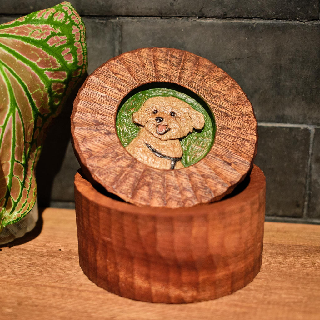 Custom Wooden Pet Memorial Urn with Hand Carved Portrait on Lid | Personalised Dog Cat Keepsake from Photo | Pet Loss Gift | Handmade Box