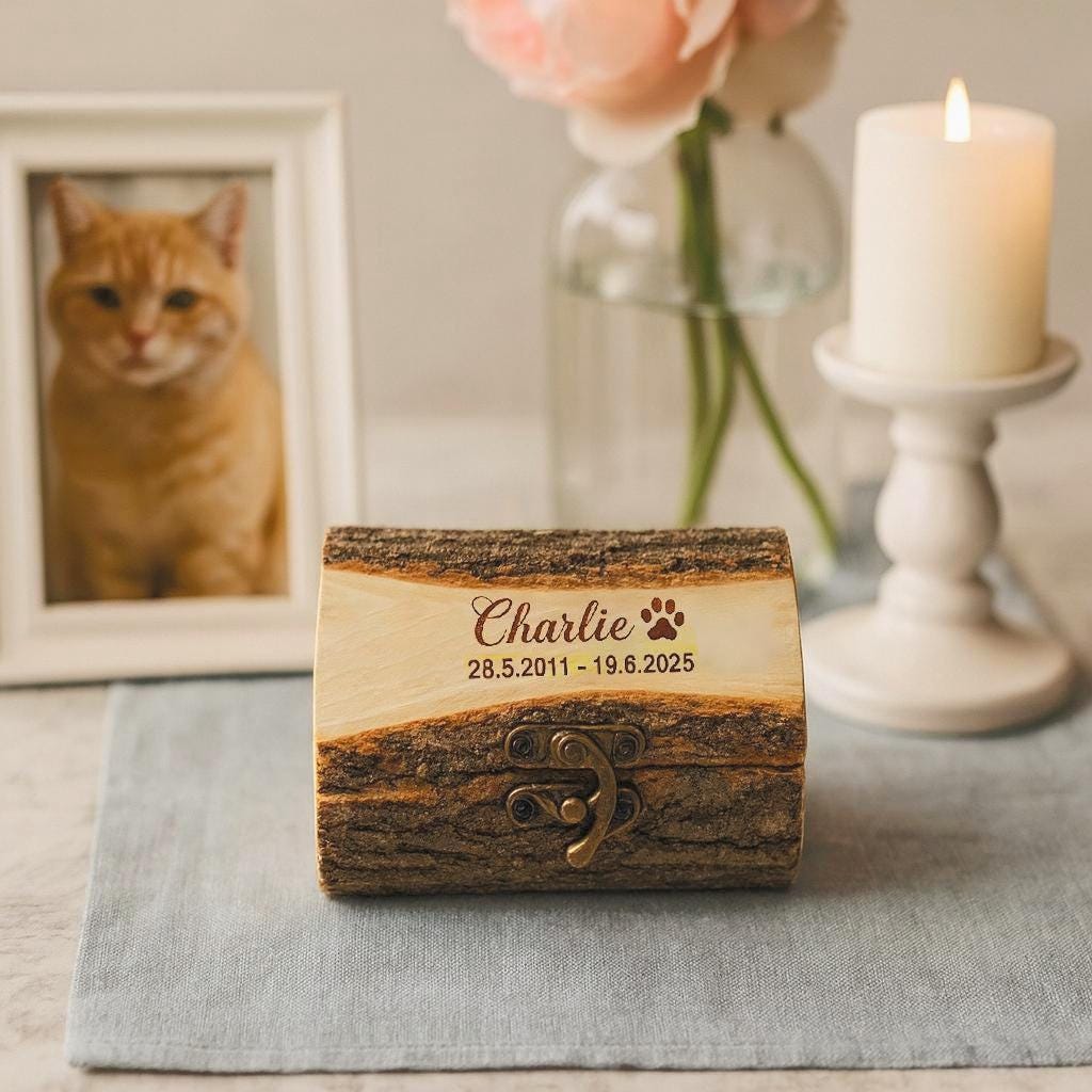 Small Rustic Wooden Bark Pet Memorial Box｜Metal Clasp｜Eco Keepsake Urn for Ashes Hair Teeth｜Custom Laser Engraving｜Small Animal Cremation