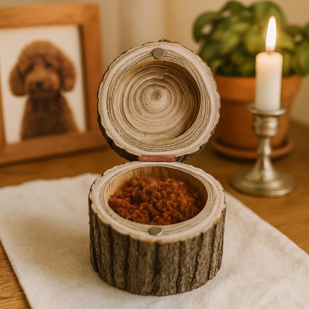 Rustic Wooden Bark Pet Memorial Box | Natural Tree Slice Ashes Urn | Keepsake Memory Trunk Box for Dog Cat Remembrance Gift | Jewellery Pot
