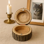 Rustic Wooden Bark Pet Memorial Box | Natural Tree Slice Ashes Urn | Keepsake Memory Trunk Box for Dog Cat Remembrance Gift | Jewellery Pot