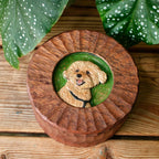 Custom Wooden Pet Memorial Urn with Hand Carved Portrait on Lid | Personalised Dog Cat Keepsake from Photo | Pet Loss Gift | Handmade Box