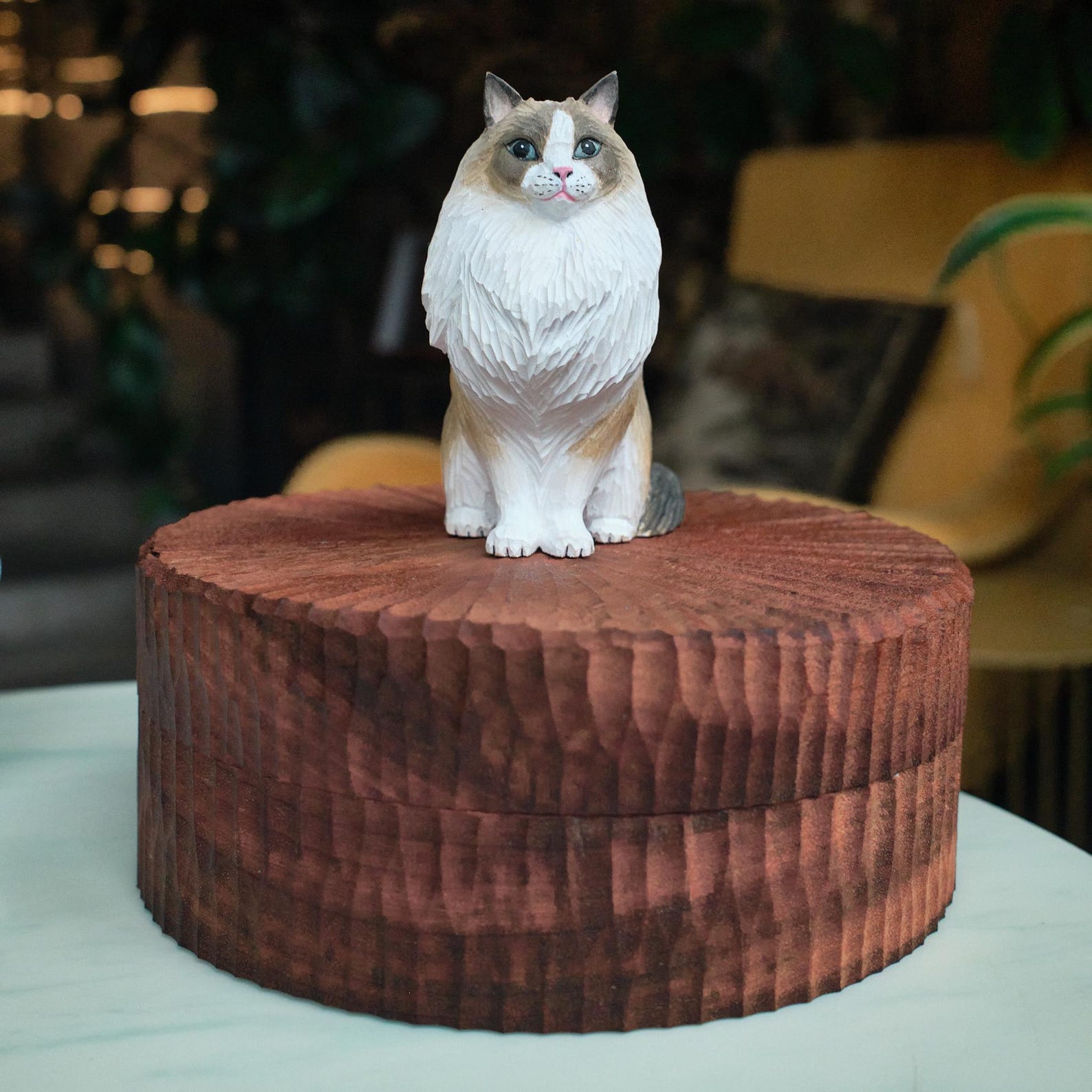Large Wooden Cat Memorial Urn: Handmade Realistic Cat Figurine from photo, pet memorial gift, natural personalised keepsake, Cremation box