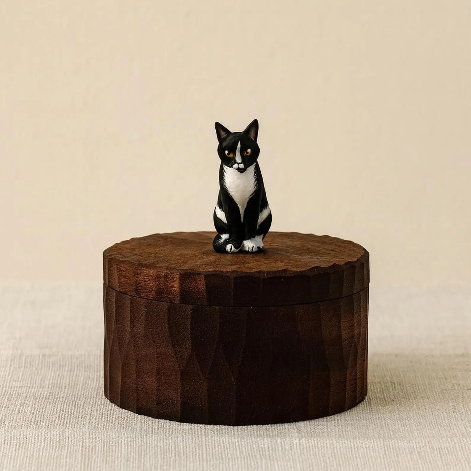 Handmade Wooden Cat Memorial Urn: Stylistic Painted Car Figurine Keepsake by photo, pet memorial gift, pet personalised keepsake