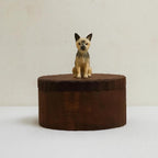 Bespoke Small Wooden Dog Urn, Handmade Carved Box with Personalised Dog Figurine From Photo, Eco Friendly Keepsake Gift