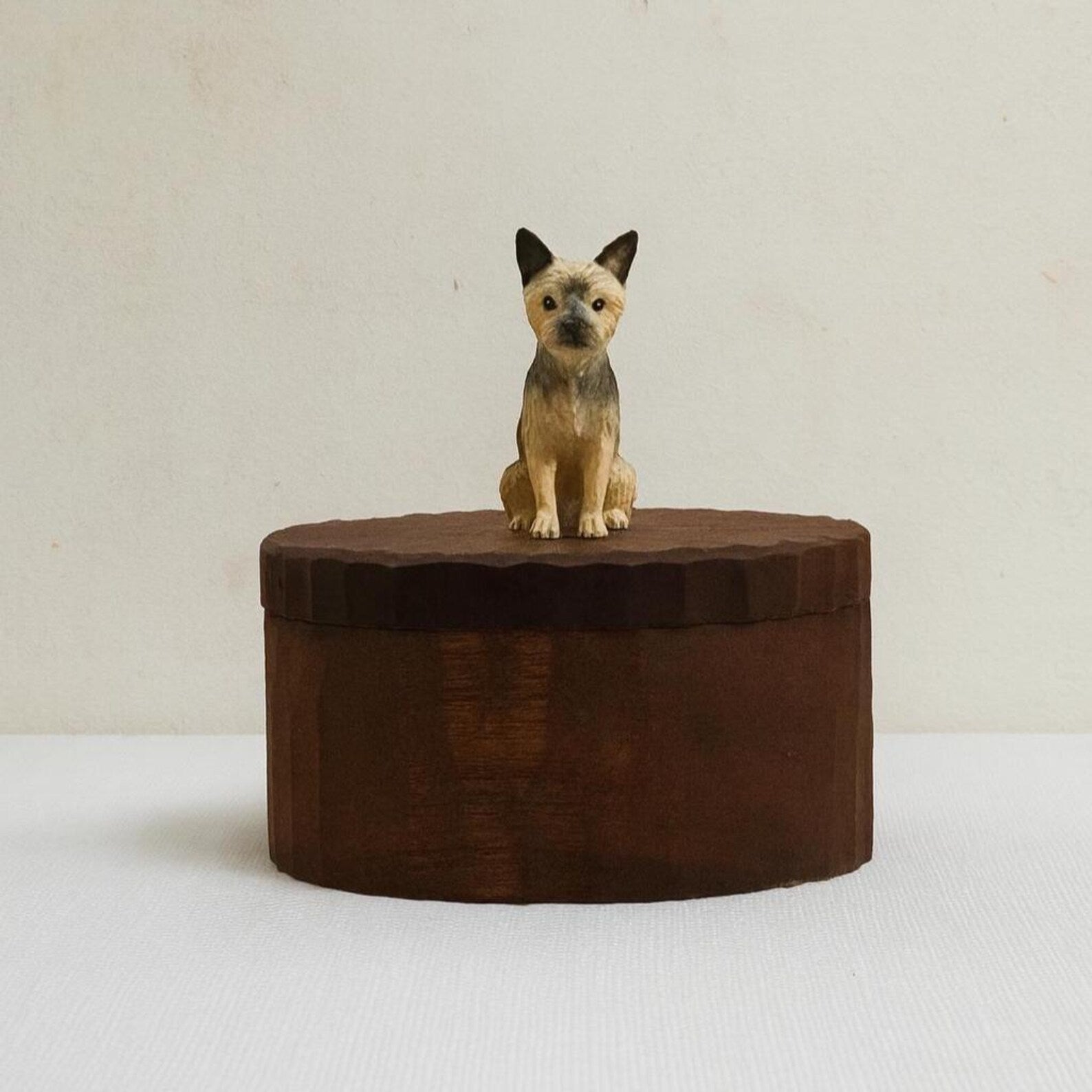 Bespoke Small Wooden Dog Urn, Handmade Carved Box with Personalised Dog Figurine From Photo, Eco Friendly Keepsake Gift