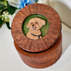 Custom Wooden Pet Memorial Urn with Hand Carved Portrait on Lid | Personalised Dog Cat Keepsake from Photo | Pet Loss Gift | Handmade Box