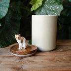 Handmade Pet Urn with Personalised Clay Figurine from Photo,  Ceramic Cat Ashes Jar with wood lid, Memorial Keepsake, Custom Cremation Gift