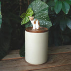 Handmade Pet Urn with Personalised Clay Figurine from Photo,  Ceramic Cat Ashes Jar with wood lid, Memorial Keepsake, Custom Cremation Gift