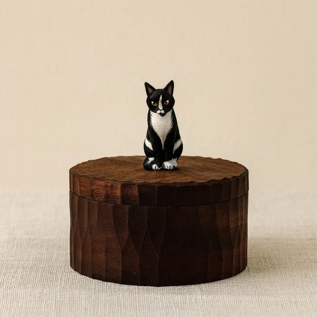 Handmade Wooden Cat Memorial Urn: Grey Cat Figurine Keepsake from Photo, Bespoke Pet Memorial Gift, Laser Engraving name, Eco Friendly Gift