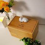 Handmade Dog Bamboo Wooden Urn Box, with Pe Polymer Clay Sculpture from Photo, Personalised Eco Friendly Pet Memorial Keepsake Gift