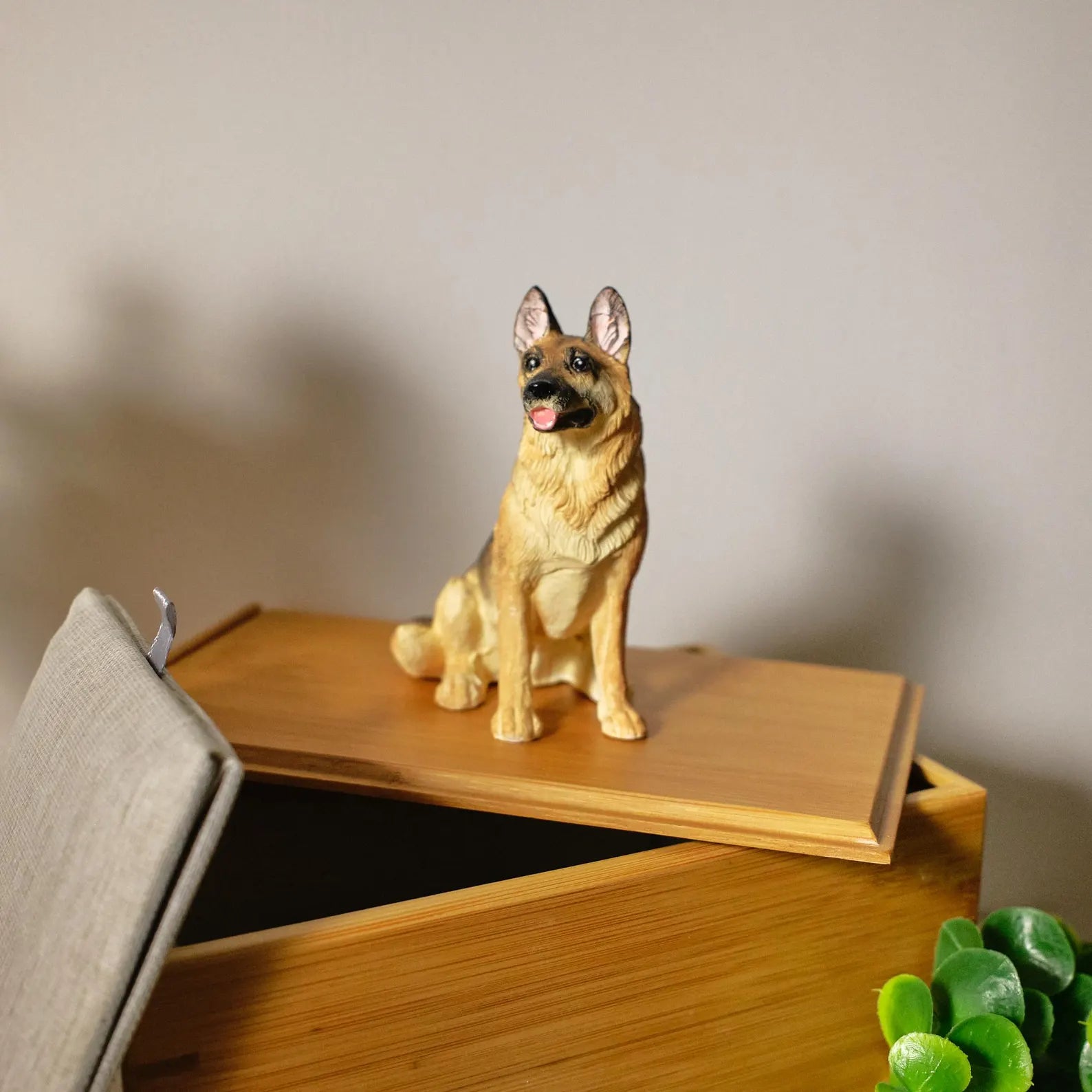 Custom Dog Polymer Clay Sculpture from Photo with Large Bamboo Wooden Urn Box, Handmade Eco Friendly Pet Memorial Keepsake Gift