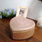 Heart-Shaped Wooden Pet Urn with Tree Ring Grain, Eco Friendly Handcrafted Memorial Box, Hinged Lid with Magnetic Seal, Pet Ashes Keepsake