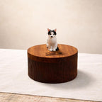 Handmade Wooden Cat Memorial Urn: Grey Cat Figurine Keepsake from Photo, Bespoke Pet Memorial Gift, Laser Engraving name, Eco Friendly Gift
