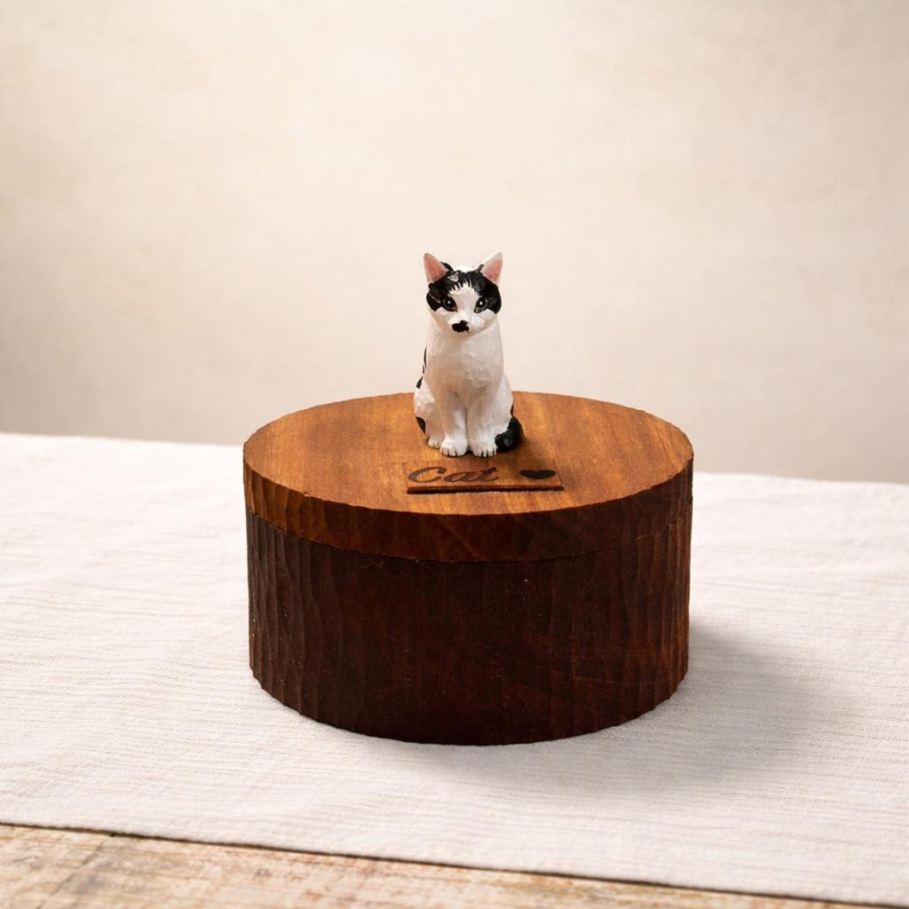 Custom Realistic Wooden Black Cat Urn for Ashes, Hand Carved Cat Figurine from Photo, Personalised Engraved Wood Pet Memorial Urn