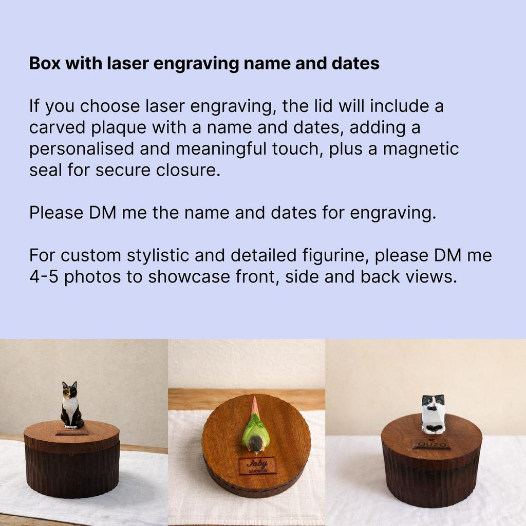 Large Wooden Cat Memorial Urn: Handmade Realistic Cat Figurine from photo, pet memorial gift, natural personalised keepsake, Cremation box